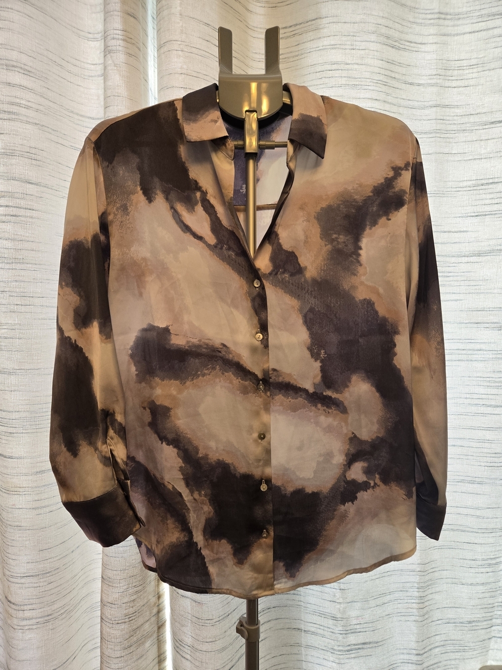 Stradivarius Abstract Watercolor Button Front Blouse Size M